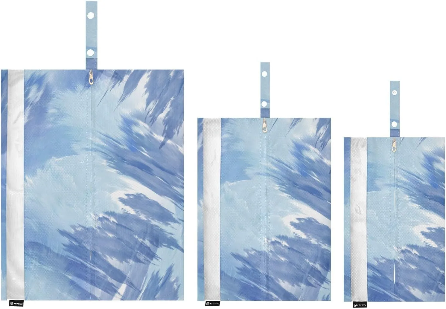 3 Set Travel Packing Cubes For Suitcases, Light Blue Tiedye, Stackable, Garment Bag Closet Storage, Luggage Space Saver, Luggages Management Personnel