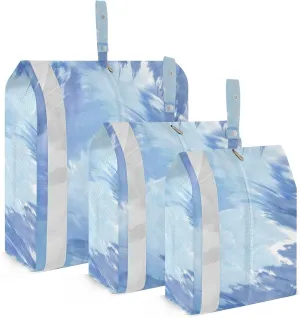 3 Set Travel Packing Cubes For Suitcases, Light Blue Tiedye, Stackable, Garment Bag Closet Storage, Luggage Space Saver, Luggages Management Personnel