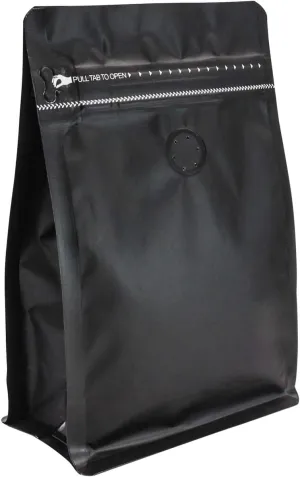 30 Count 0.5Lb, 8oz Black Stand Up Coffee Bag, Flat Bottom Pouch with Air Release Valve and Reusable Side Zipper 7.87" x 5.31" x 2.76"