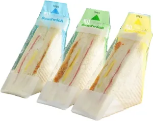 300 Pcs Plastic Wrappers for Sandwiches, Disposable Transparent Sandwich Containers Sandwich Wedge Box Triangle Bakery Packaging, Easy to Tear(Yellow&Green&Blue)