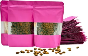 3.5 Mylar Bags for Food Storage 4x6 inches Heat Resealable Baggies Edible Packaging Matte Foil Ziplock Pouch with Window, Ideal for Small Business, Coffee Beans, Car Freshies (pink)