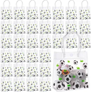 36 Pcs Soccer Plastic Clear Gift Bags with Handles PVC Soccer Party Favors Sport Themed Goodie Holder Bulk for Team Gifts Birthday 5.9 x 6.3 x 2.7 Inches