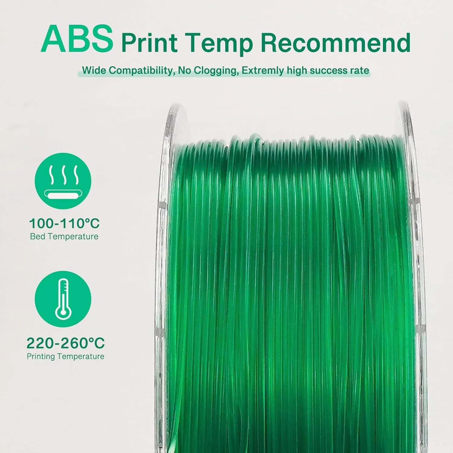 3D Printer Filament ABS Filament ABS  ABS Pro ABS Plus 3D Printing Filament 1.75mm 1kg 2.2lbs, Transparent Green