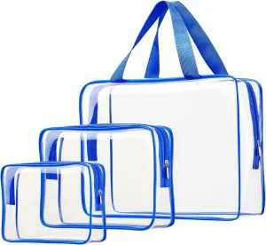 3pcs Clear Cosmetic Bags, TSA Approved Toiletry Bag Set Crystal Clear Travel Beach Essentials Bag Organization PVC, Clear Makeup Bags Luggage Pouch Carry on Airport Airline Compliant Bag Women Men