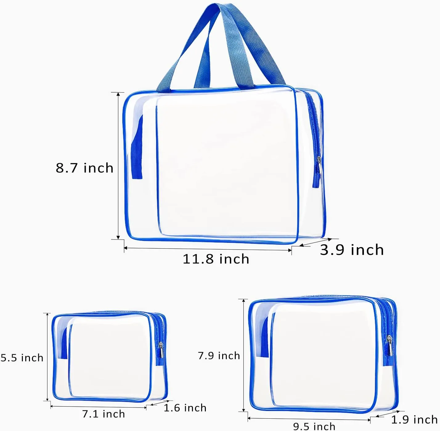 3pcs Clear Cosmetic Bags, TSA Approved Toiletry Bag Set Crystal Clear Travel Beach Essentials Bag Organization PVC, Clear Makeup Bags Luggage Pouch Carry on Airport Airline Compliant Bag Women Men