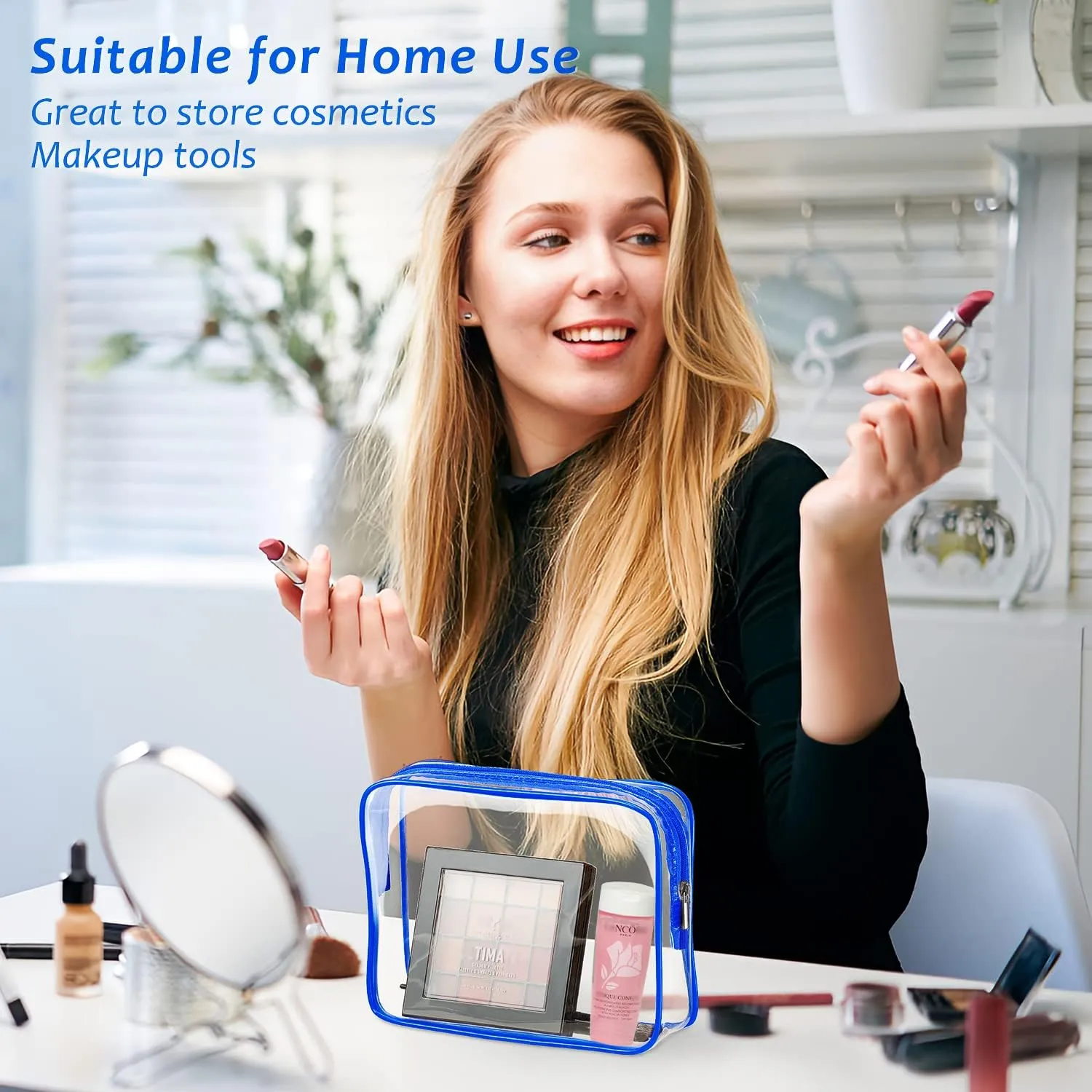 3pcs Clear Cosmetic Bags, TSA Approved Toiletry Bag Set Crystal Clear Travel Beach Essentials Bag Organization PVC, Clear Makeup Bags Luggage Pouch Carry on Airport Airline Compliant Bag Women Men