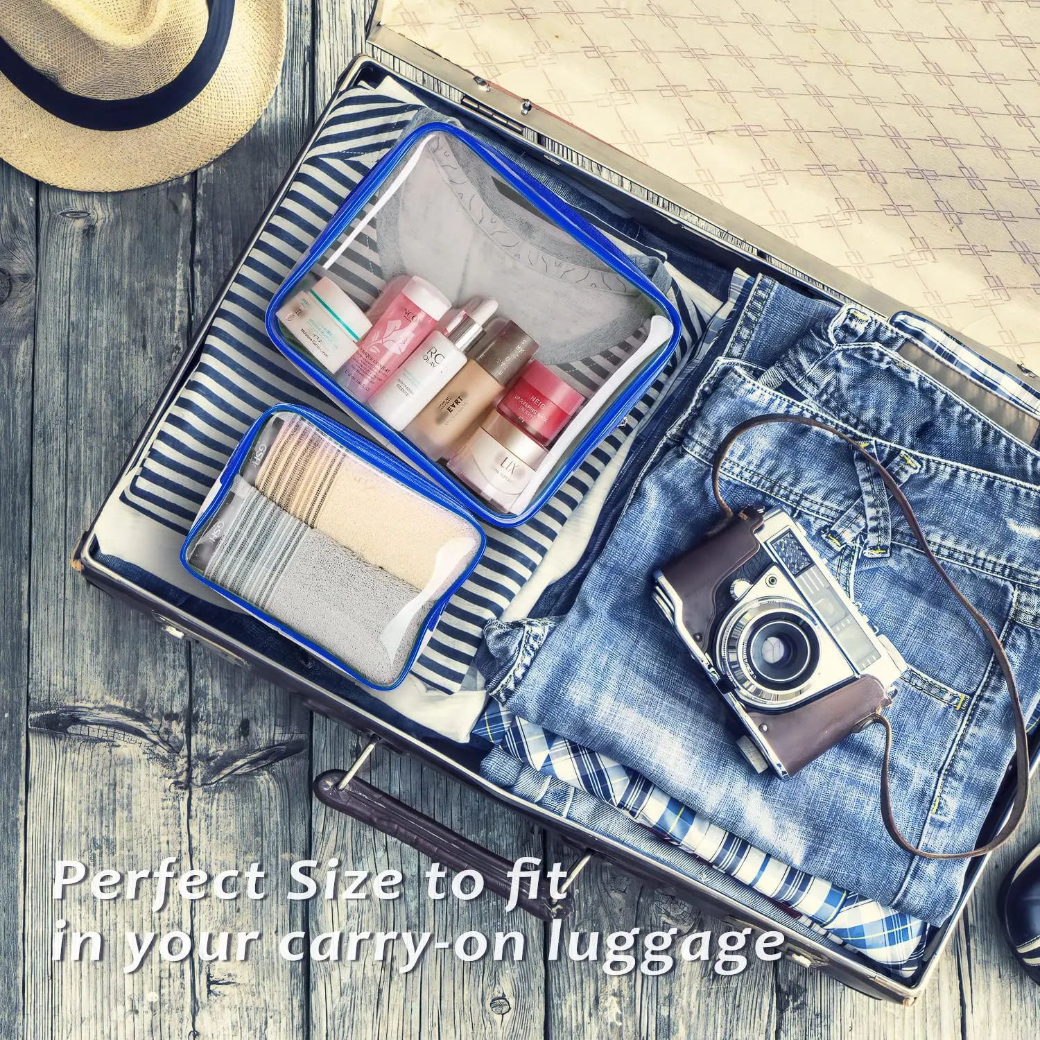 3pcs Clear Cosmetic Bags, TSA Approved Toiletry Bag Set Crystal Clear Travel Beach Essentials Bag Organization PVC, Clear Makeup Bags Luggage Pouch Carry on Airport Airline Compliant Bag Women Men