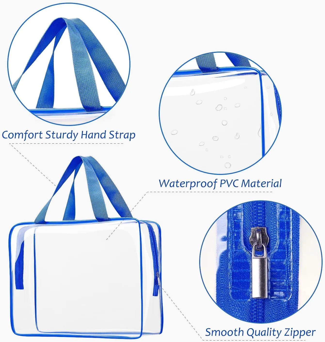 3pcs Clear Cosmetic Bags, TSA Approved Toiletry Bag Set Crystal Clear Travel Beach Essentials Bag Organization PVC, Clear Makeup Bags Luggage Pouch Carry on Airport Airline Compliant Bag Women Men