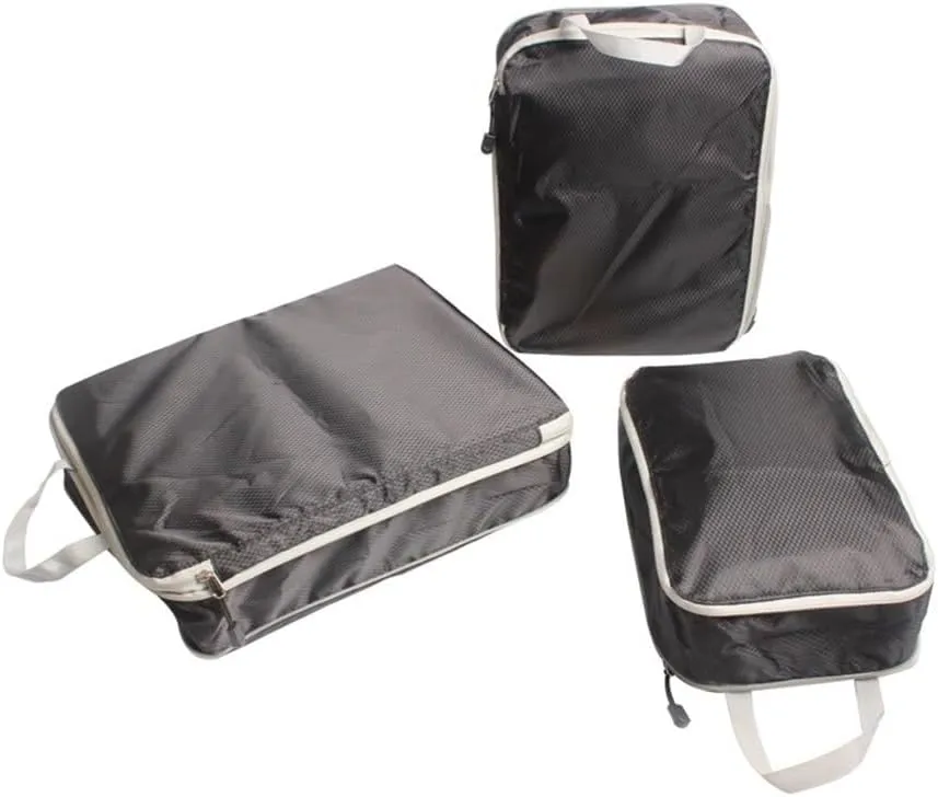 3PCS/set Compressible Packing Travel Organiser Cube Waterproof Suitcase Nylon Luggage Storage Bag Large Capacity Handbag(Blue,2SET)