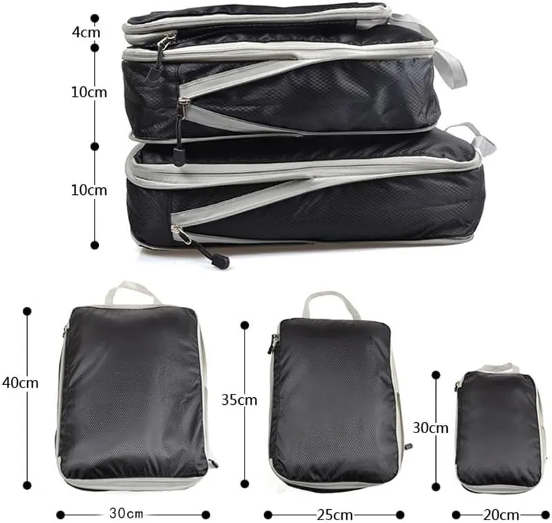 3PCS/set Compressible Packing Travel Organiser Cube Waterproof Suitcase Nylon Luggage Storage Bag Large Capacity Handbag(Blue,2SET)