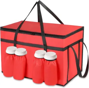 3XL Insulated Food Delivery Bag with 4 Cup Holder, 23W x 15H x 14D Extra Large Warm & Cooler Shipping Bag with Zippered Top, Food Delivery Bags Great for Beverages, Pizza, Grocery, Takeout, Catering