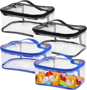 4 Packs Clear Toy Storage Organizer Bags, Reusable Transparent PVC Travel Waterproof Zipper Bags for Organizing, Large Toy Organization Board game, Puzzle Storage Containers (2Colors1-2Pcs)