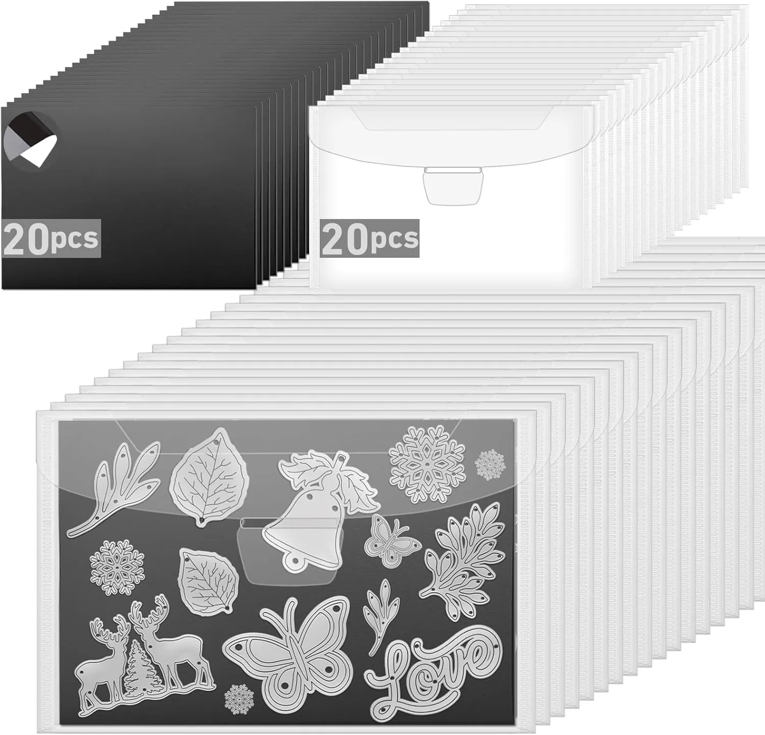 40 Pcs Magnetic Sheets for Dies Storage Stamp and Die Storage Pockets Die Cut Storage for Card Making,20 Pcs Magnetic Sheets 20 Pcs Bags
