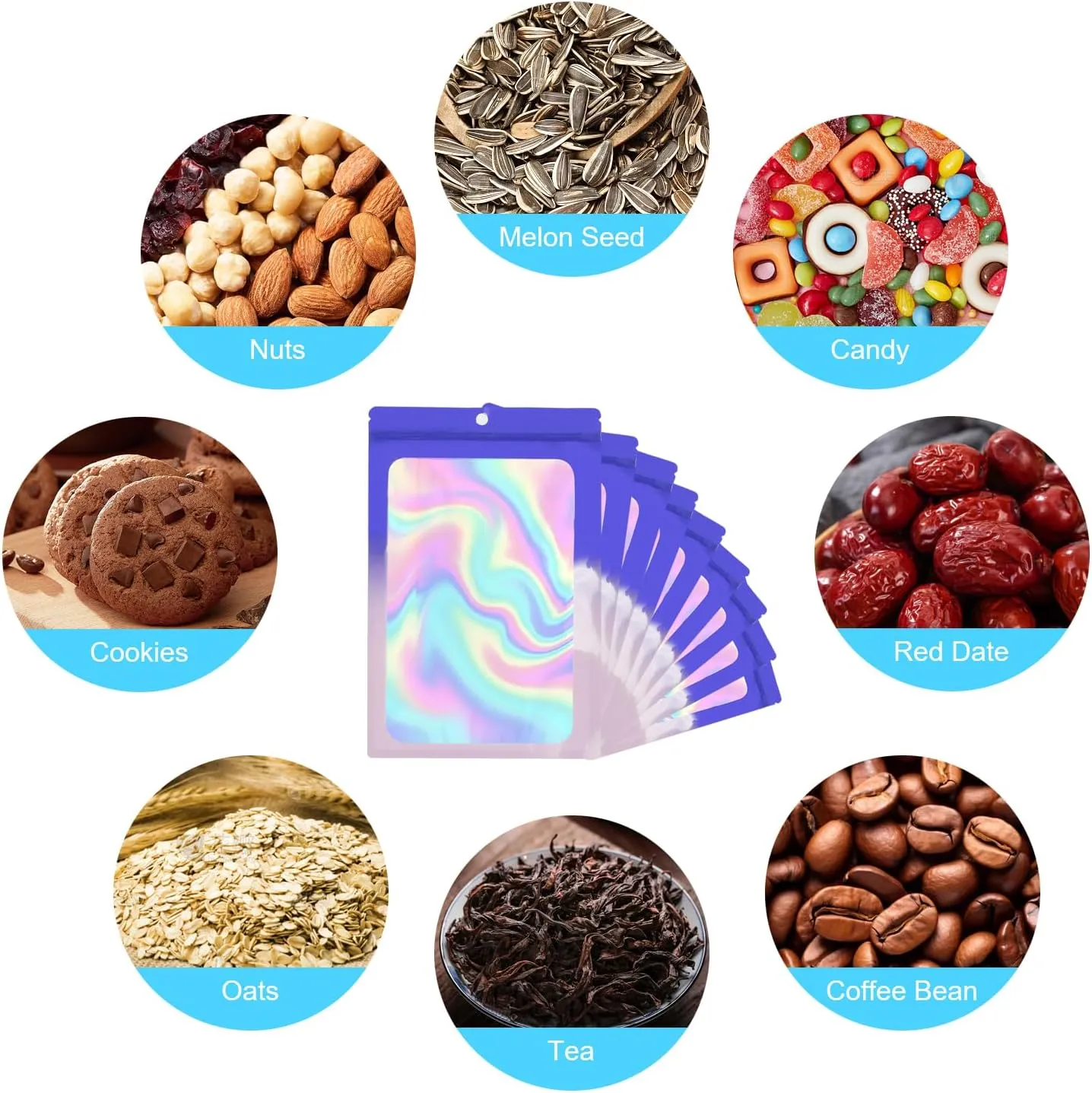 400 Pack 4 Size Bags with Clear Window,Scratch Resistant Hand Holographic Packaging Pouch,Resealable Bag for Small Bussiness Cookies Jewelry Candy Sample (Blue Purple, 2.4×3.9,3x4.7,4×7,5.5×7.9 inch)