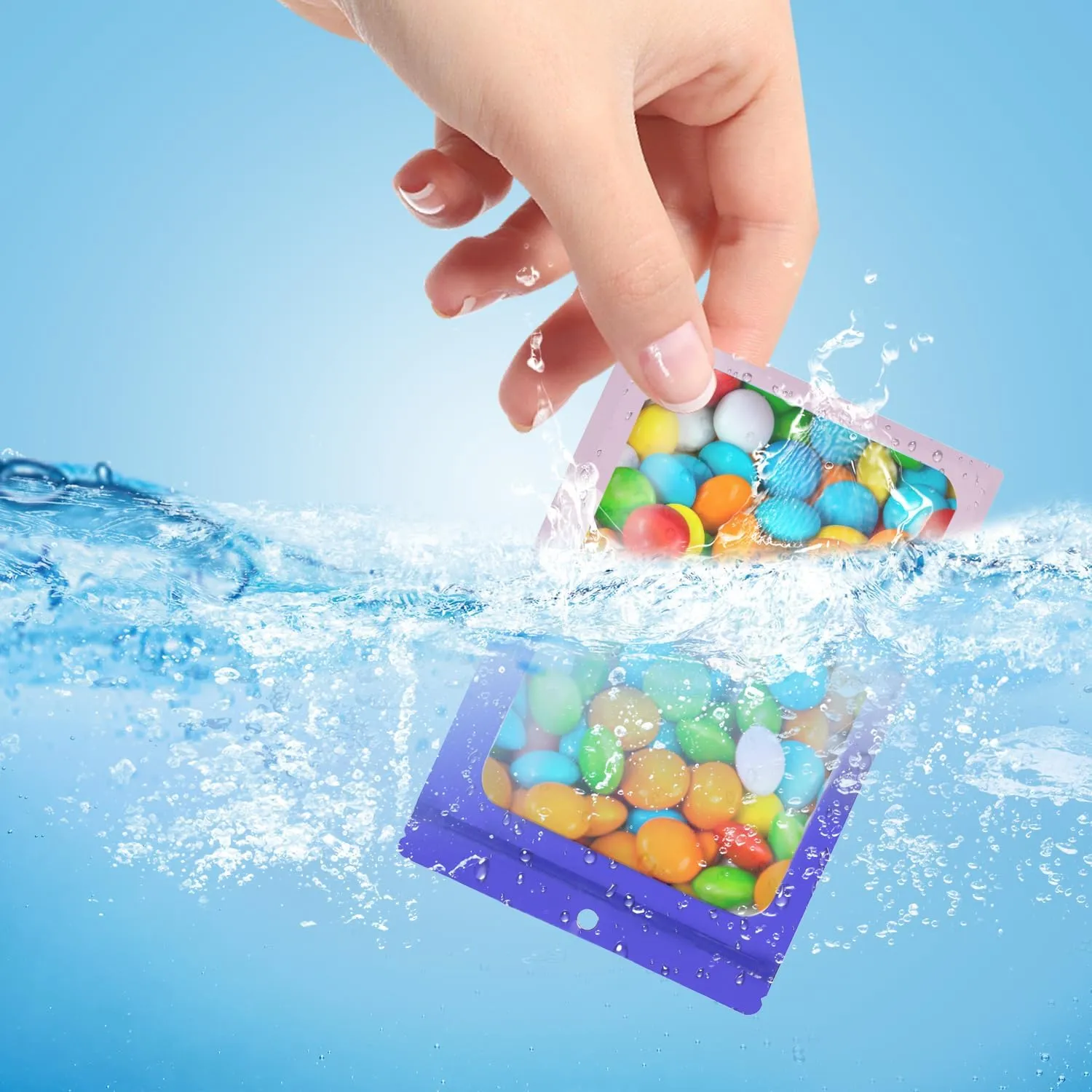 400 Pack 4 Size Bags with Clear Window,Scratch Resistant Hand Holographic Packaging Pouch,Resealable Bag for Small Bussiness Cookies Jewelry Candy Sample (Blue Purple, 2.4×3.9,3x4.7,4×7,5.5×7.9 inch)