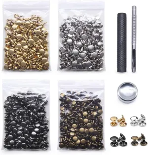 400 Sets Leather Rivets, Double Cap Rivet Tubular 4 Colors Brass Metal Studs with Fixing Tools for DIY Leather Craft/Clothes/Shoes/Bags/Belts Repair Decoration