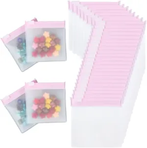 40Pcs 3 x 3 Inch Transparent Ziplock Bags Jewelry Organizer Clear Pouches with Slide Lock Resealable Pink Anti Tarnish Pills Bag for Packing Earrings Bracelets Necklaces Pearls Gems Travel