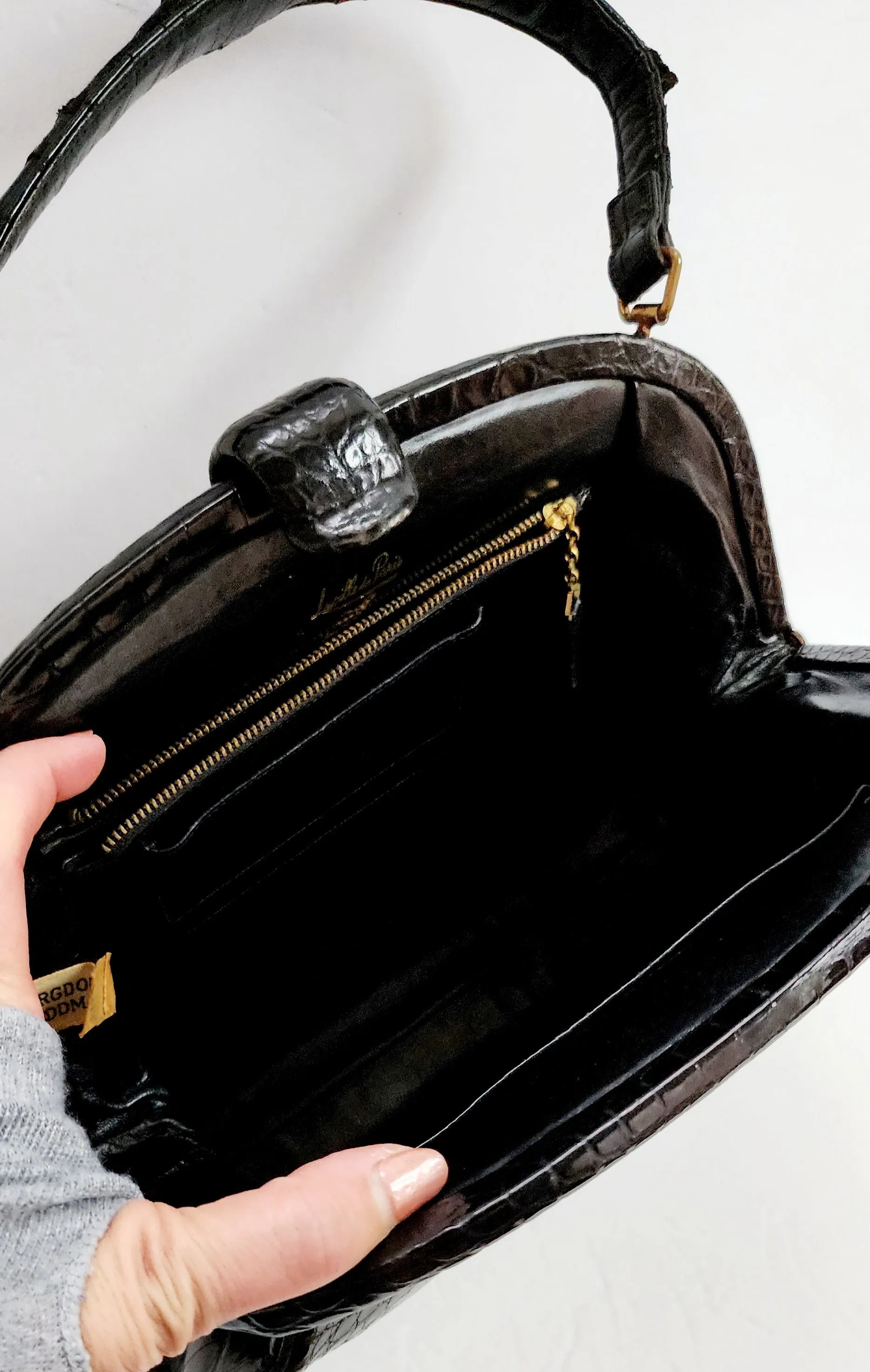 40s Black Alligator Bag Lucille de Paris Bergdorf Goodman