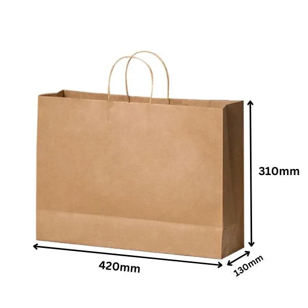 420 x 130 x 310mm 150GSM 100% A3 Recyclable X-Large Craft Paper Gift Brown Carry Bag with Handle