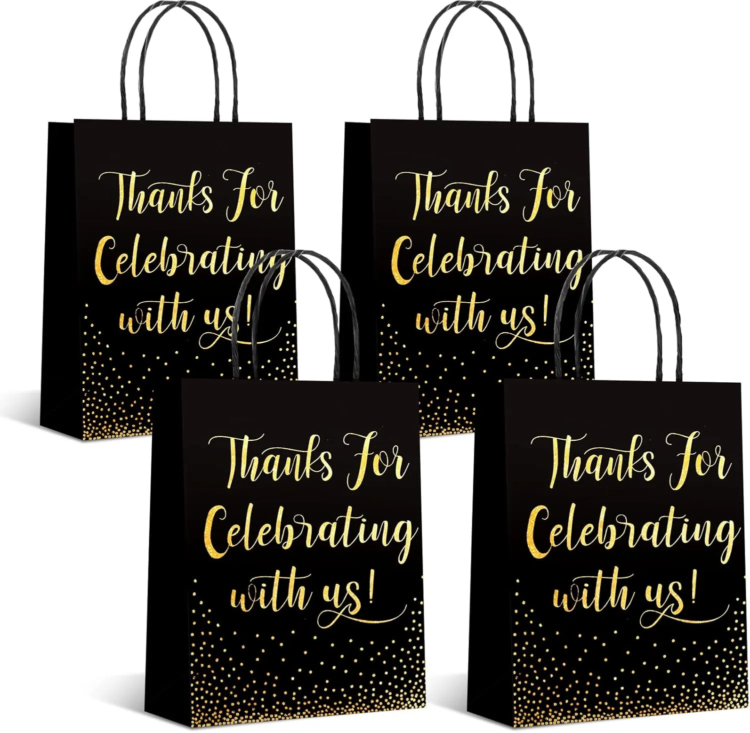 45 Pcs Wedding Welcome Bags for Hotel Guests Gold Foil Wedding Gift with Handles Thanks for Celebrating with Us Paper Bags Medium Size Bridal Gift Favor(Black)