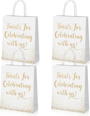 45 Pcs Wedding Welcome Bags for Hotel Guests Gold Foil Wedding Gift with Handles Thanks for Celebrating with Us Paper Bags Medium Size Bridal Gift Favor(White)