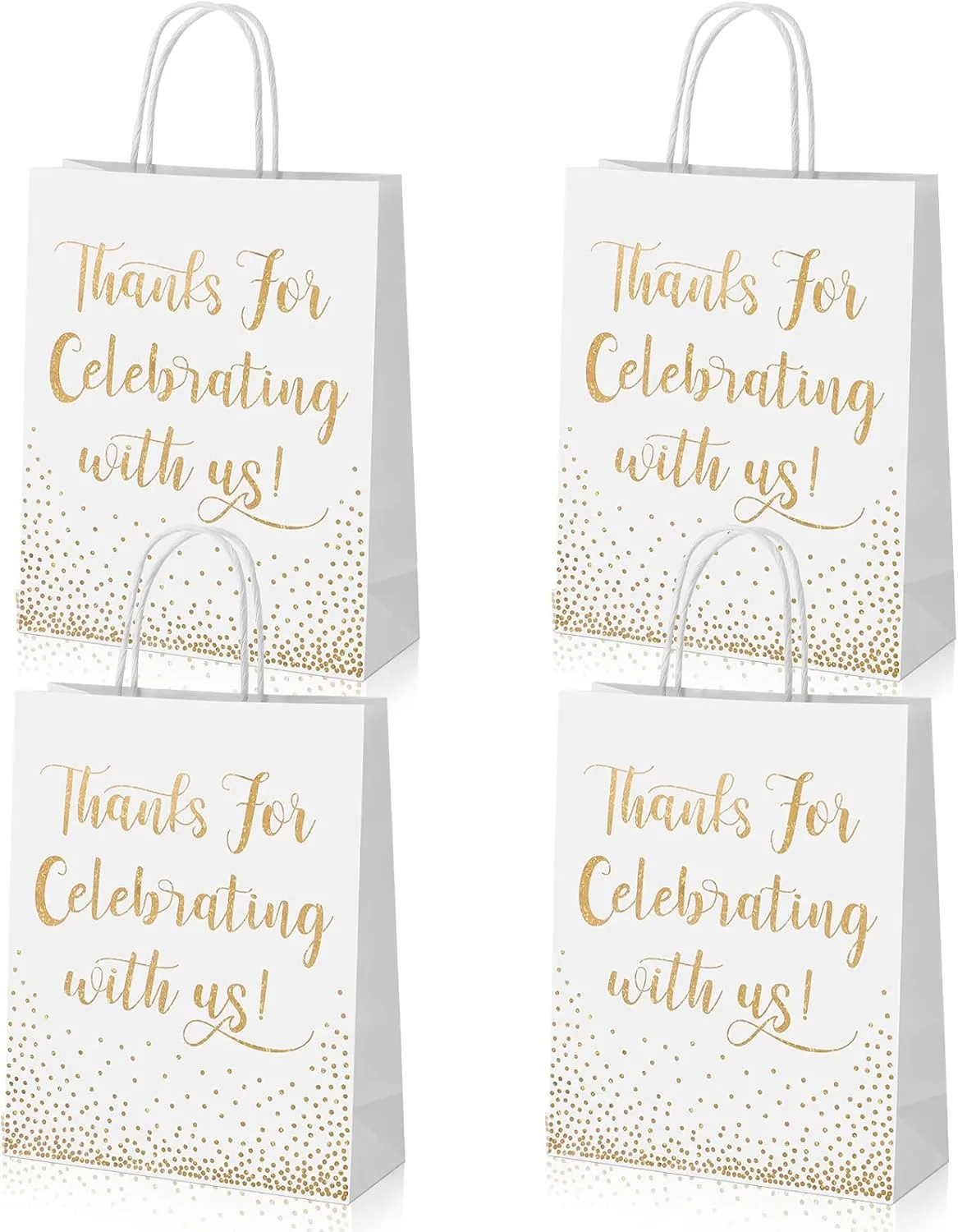 45 Pcs Wedding Welcome Bags for Hotel Guests Gold Foil Wedding Gift with Handles Thanks for Celebrating with Us Paper Bags Medium Size Bridal Gift Favor(White)