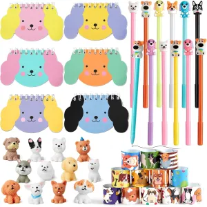 48PCS Dog Party Favors for Kids Boys Girls, Puppy Themed Party Supplies Kit with Dog Notebooks Pens Dog Figures Slap Bracelets, Paw Print Gift Set Goodie Bags Stuffer Fillers Decor