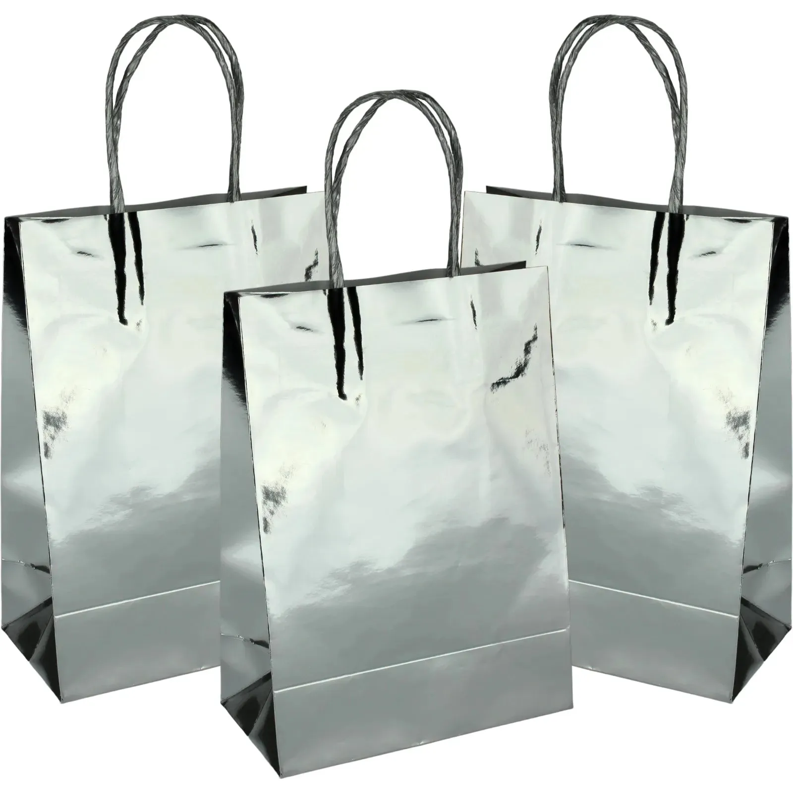 4PK 21cm Metallic Foil Silver  Paper Gift Bags