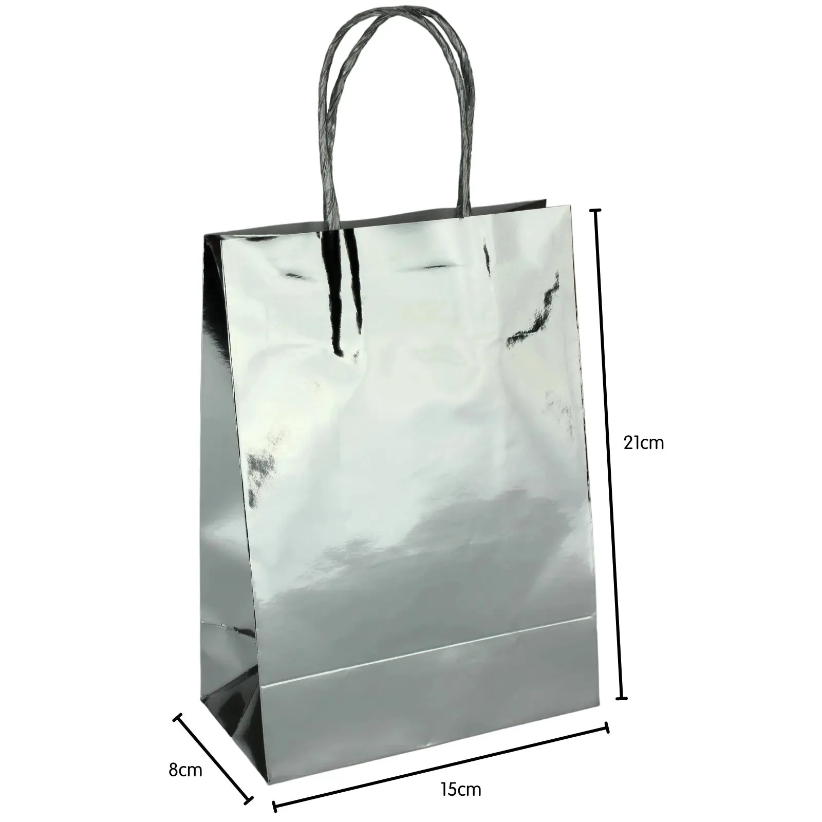 4PK 21cm Metallic Foil Silver  Paper Gift Bags