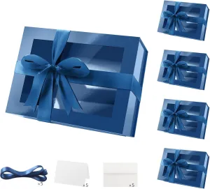 5 Easter Blue Gift Boxes with Windows, 9x6.5x3.8 Inches, Clear Gift Boxes for Presents Contain Ribbons, Cards, Groomsmen Proposal Boxes, Gift Boxes with Magnetic Lids (Glossy Blue)