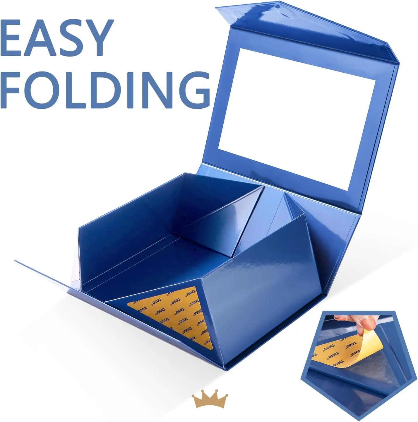 5 Easter Blue Gift Boxes with Windows, 9x6.5x3.8 Inches, Clear Gift Boxes for Presents Contain Ribbons, Cards, Groomsmen Proposal Boxes, Gift Boxes with Magnetic Lids (Glossy Blue)