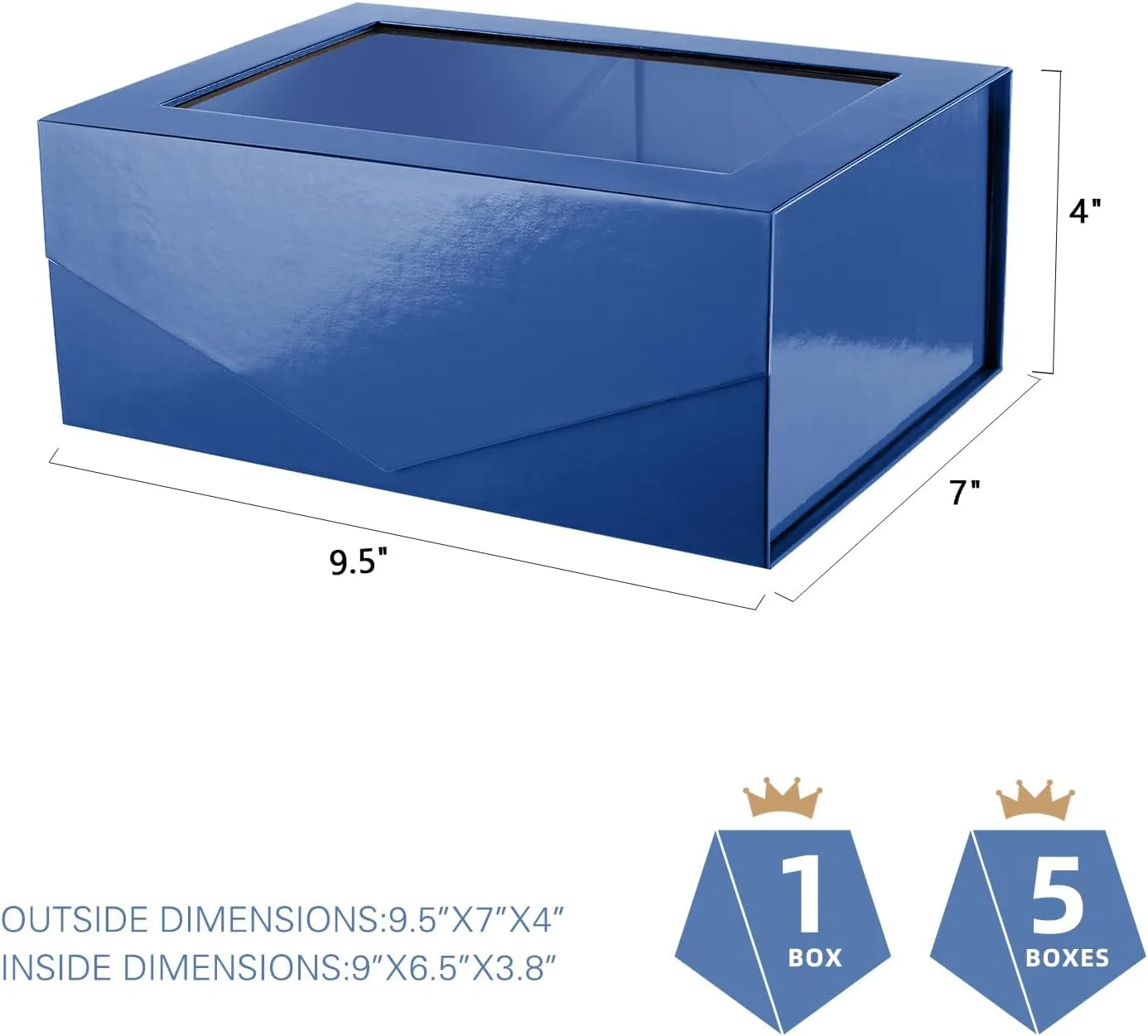 5 Easter Blue Gift Boxes with Windows, 9x6.5x3.8 Inches, Clear Gift Boxes for Presents Contain Ribbons, Cards, Groomsmen Proposal Boxes, Gift Boxes with Magnetic Lids (Glossy Blue)
