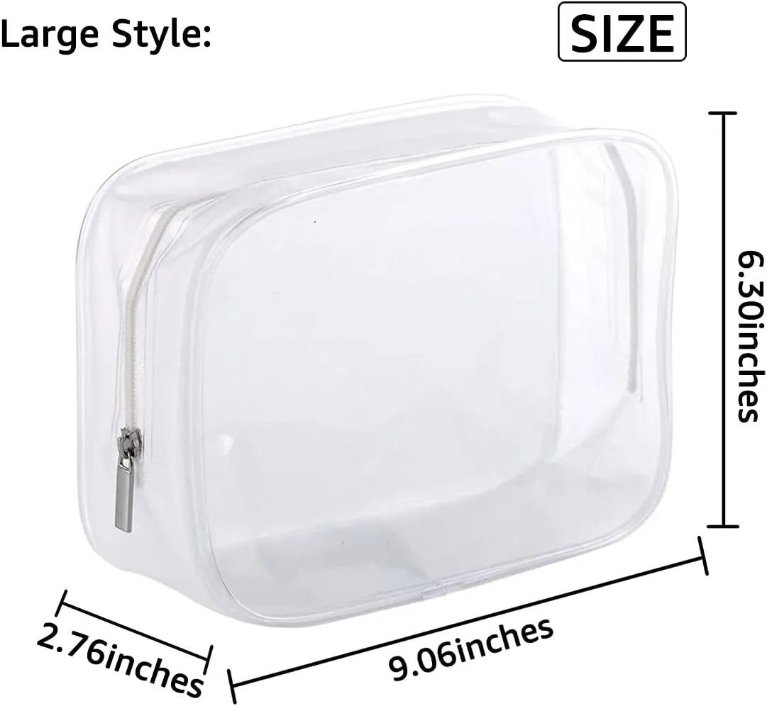 5 Pack Clear Plastic Zippered Toiletry Carry Pouch TSA Approved Toiletry Bag Portable Cosmetic Makeup Bag for Vacation, Bathroom and Organizing (White, Large)
