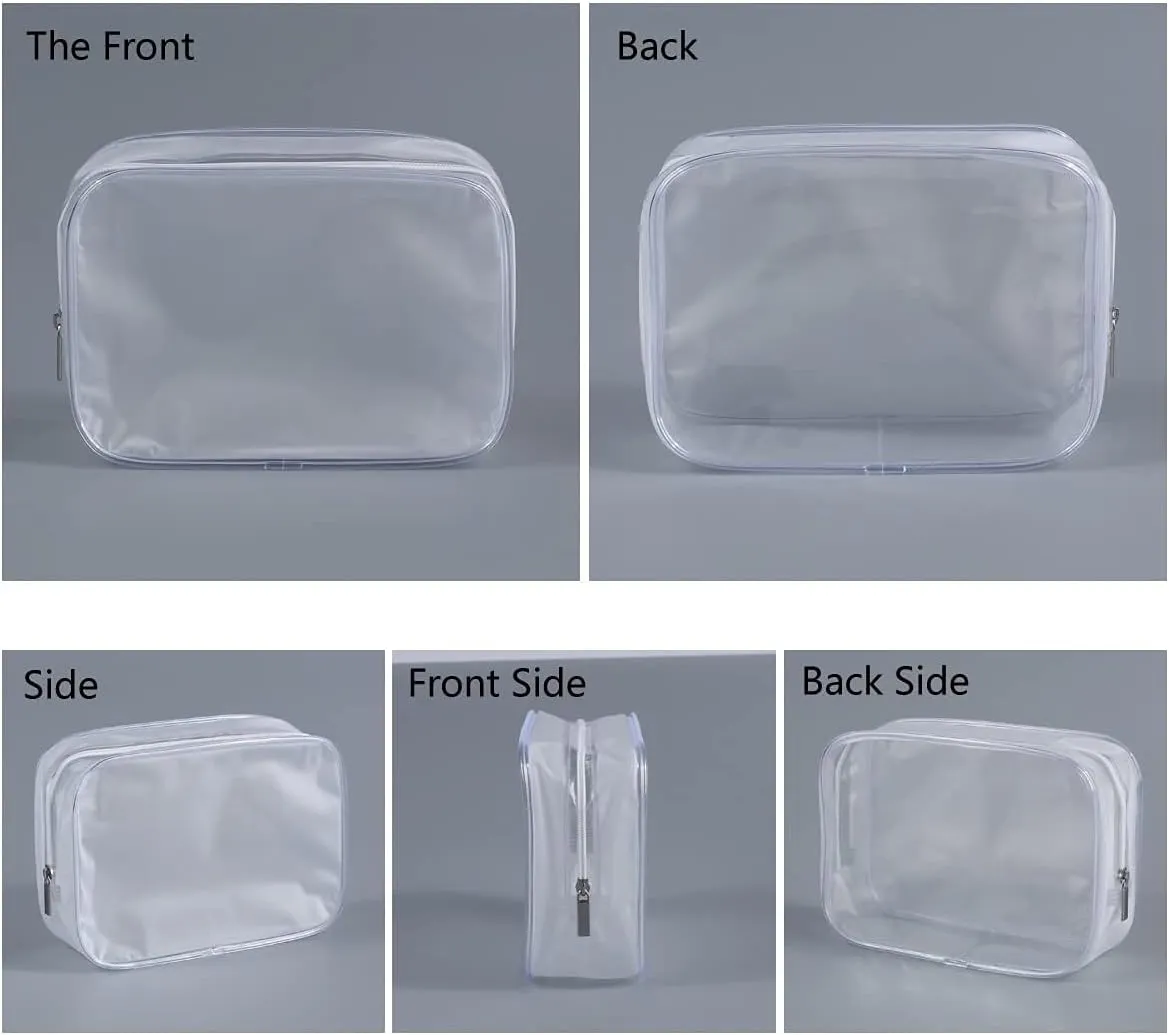 5 Pack Clear Plastic Zippered Toiletry Carry Pouch TSA Approved Toiletry Bag Portable Cosmetic Makeup Bag for Vacation, Bathroom and Organizing (White, Large)