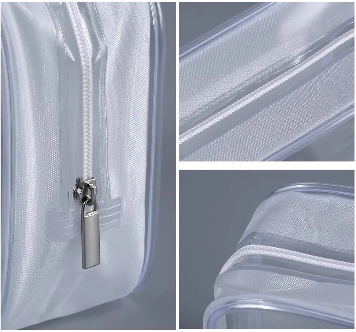 5 Pack Clear Plastic Zippered Toiletry Carry Pouch TSA Approved Toiletry Bag Portable Cosmetic Makeup Bag for Vacation, Bathroom and Organizing (White, Large)