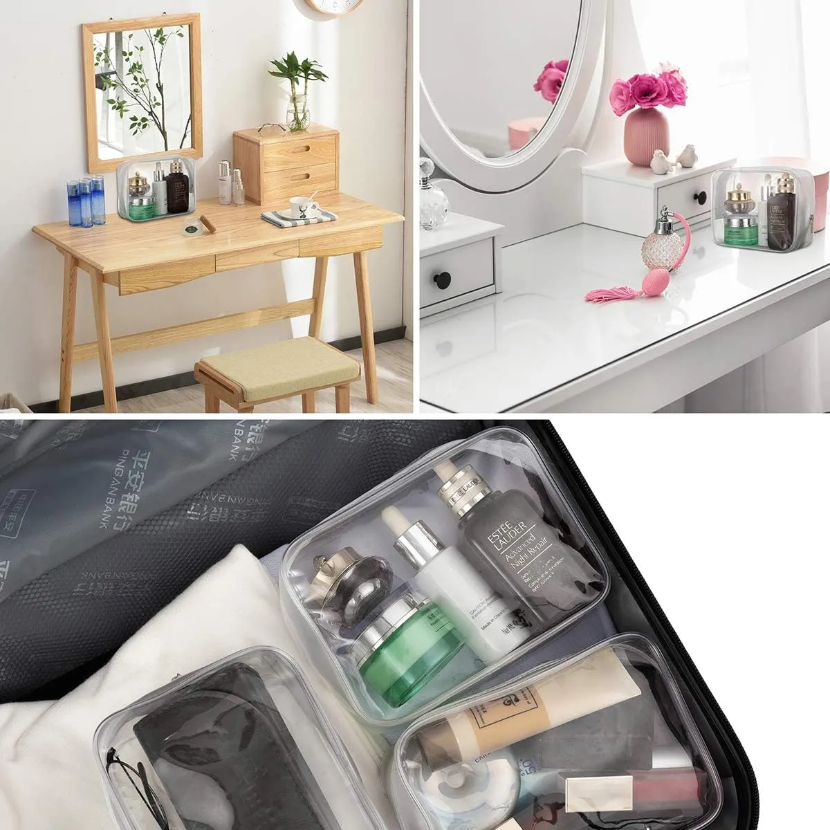 5 Pack Clear Plastic Zippered Toiletry Carry Pouch TSA Approved Toiletry Bag Portable Cosmetic Makeup Bag for Vacation, Bathroom and Organizing (White, Small)