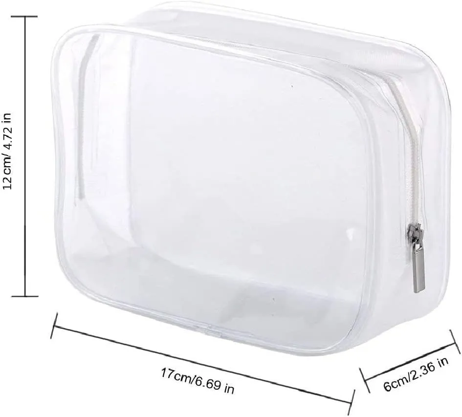 5 Pack Clear Plastic Zippered Toiletry Carry Pouch TSA Approved Toiletry Bag Portable Cosmetic Makeup Bag for Vacation, Bathroom and Organizing (White, Small)