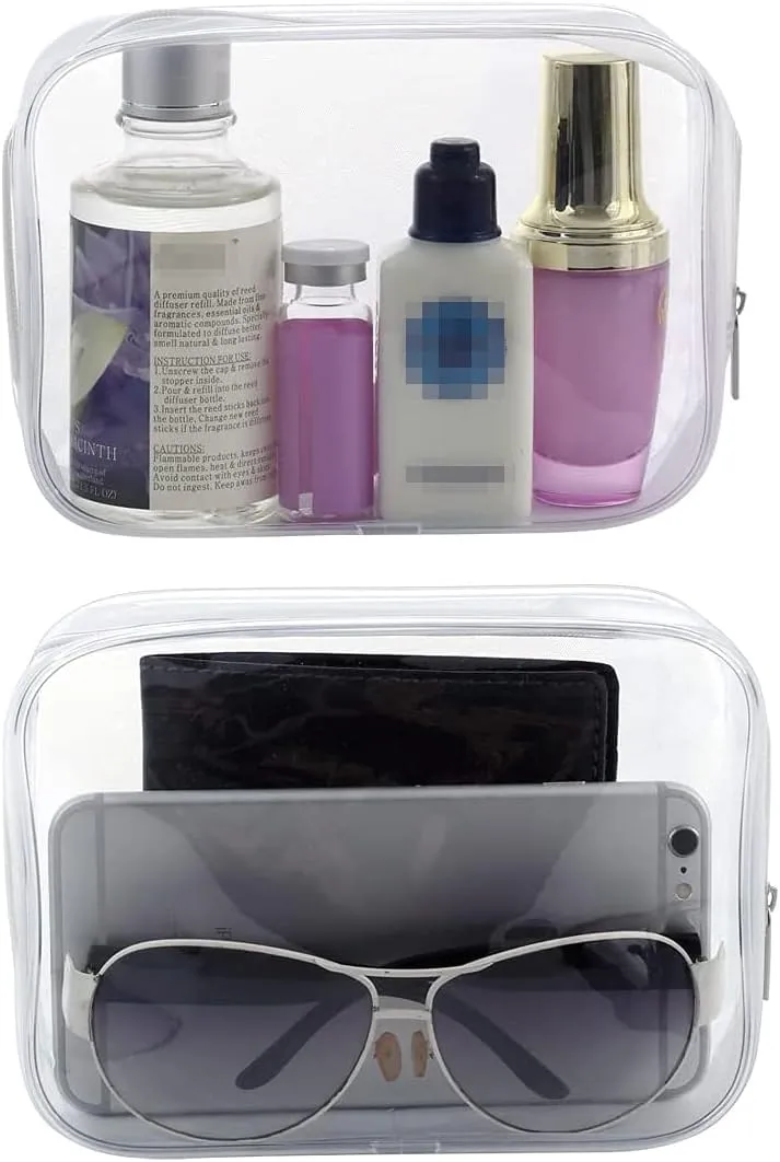 5 Pack Clear Plastic Zippered Toiletry Carry Pouch TSA Approved Toiletry Bag Portable Cosmetic Makeup Bag for Vacation, Bathroom and Organizing (White, Small)