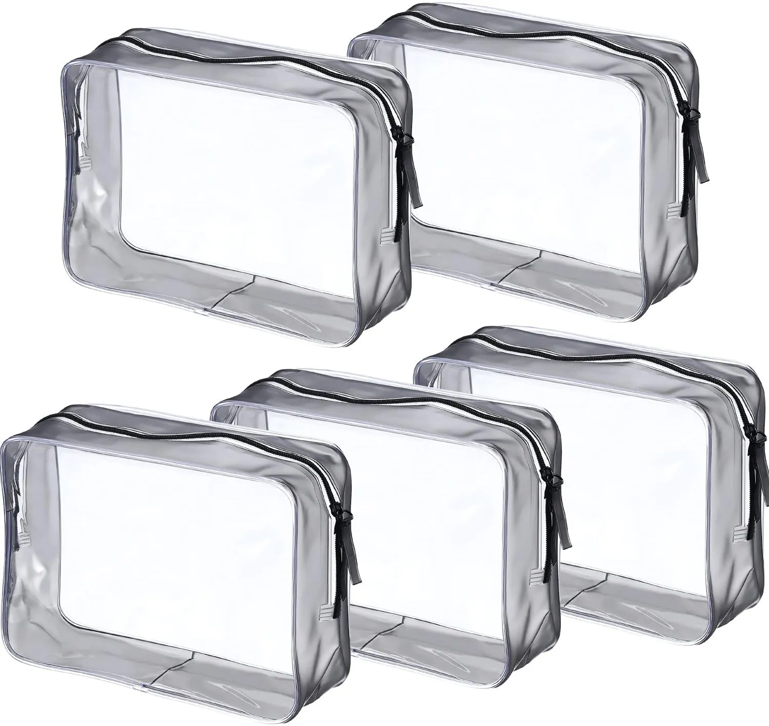 5 Pack Clear PVC Zippered Toiletry Carry Pouch Portable Cosmetic Makeup Bag for Vacation, Bathroom and Organizing