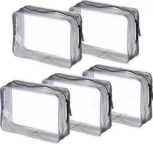 5 Pack Clear PVC Zippered Toiletry Carry Pouch Portable Cosmetic Makeup Bag for Vacation, Bathroom and Organizing