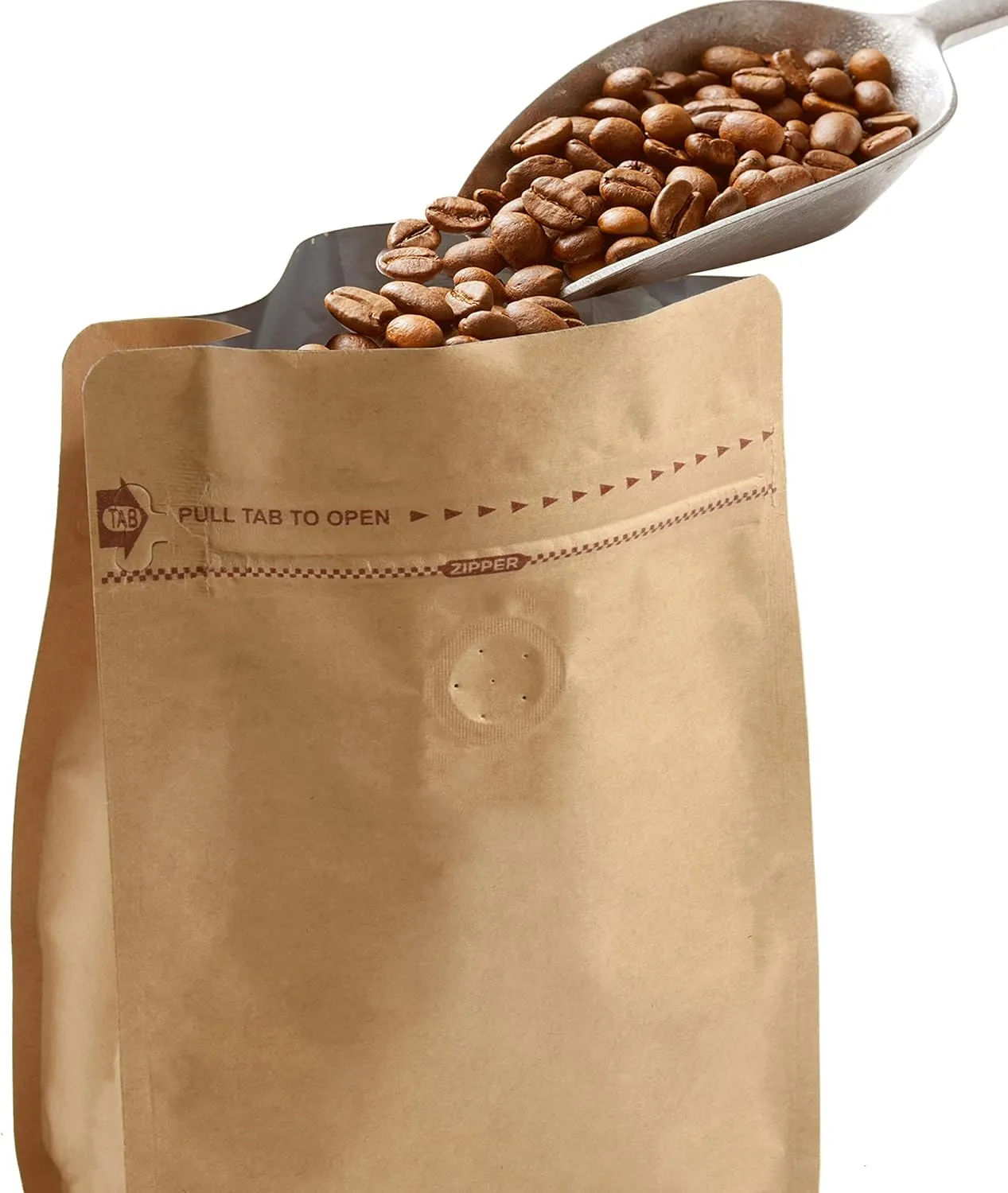 50 Count 32 Ounces/1Kg Kraft Paper Coffee Bags - High Barrier Kraft & Foil Liner - Flat Bottom Coffee Pouches with Degassing Valve, Food Storage Bags with Rsealable Zipper & Easy Open Tape (50pcs, 32oz/1kg)