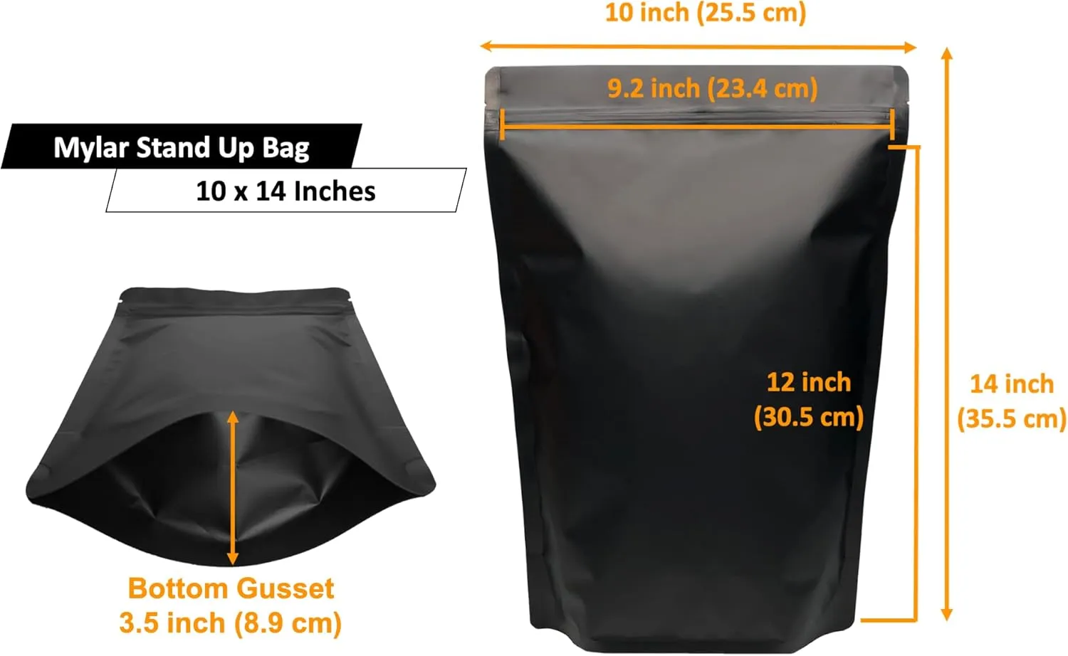 50 Pack 1 Gallon Matte Black Stand Up Food Storage Bags – 5 Mil 10x14 Inches Resealable Food Storage Zipper Pouch Bag, Large Heat Sealable Plastic Foil Packaging Pouches