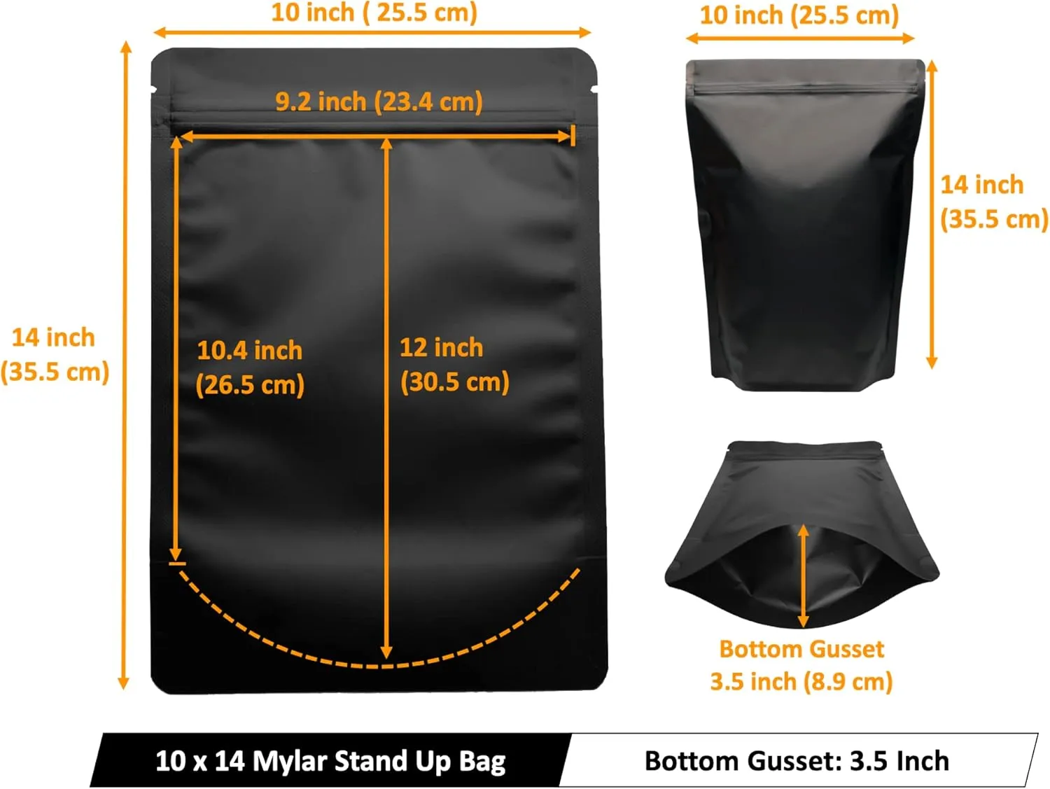 50 Pack 1 Gallon Matte Black Stand Up Food Storage Bags – 5 Mil 10x14 Inches Resealable Food Storage Zipper Pouch Bag, Large Heat Sealable Plastic Foil Packaging Pouches
