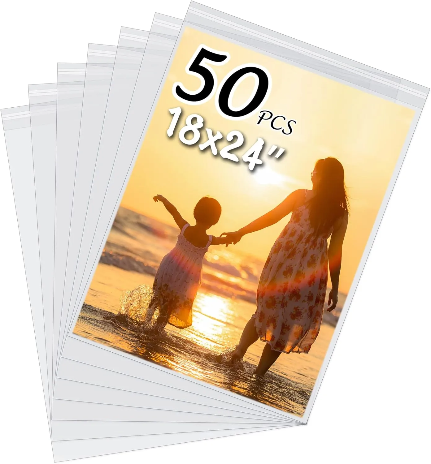 50 Pack Acid-Free Crystal Clear Sleeves Storage Bags for 18x24 Art Prints/Pictures/Photos/Framing Mat Mattes (Bag Size: 18 1/2"x24 2/5")