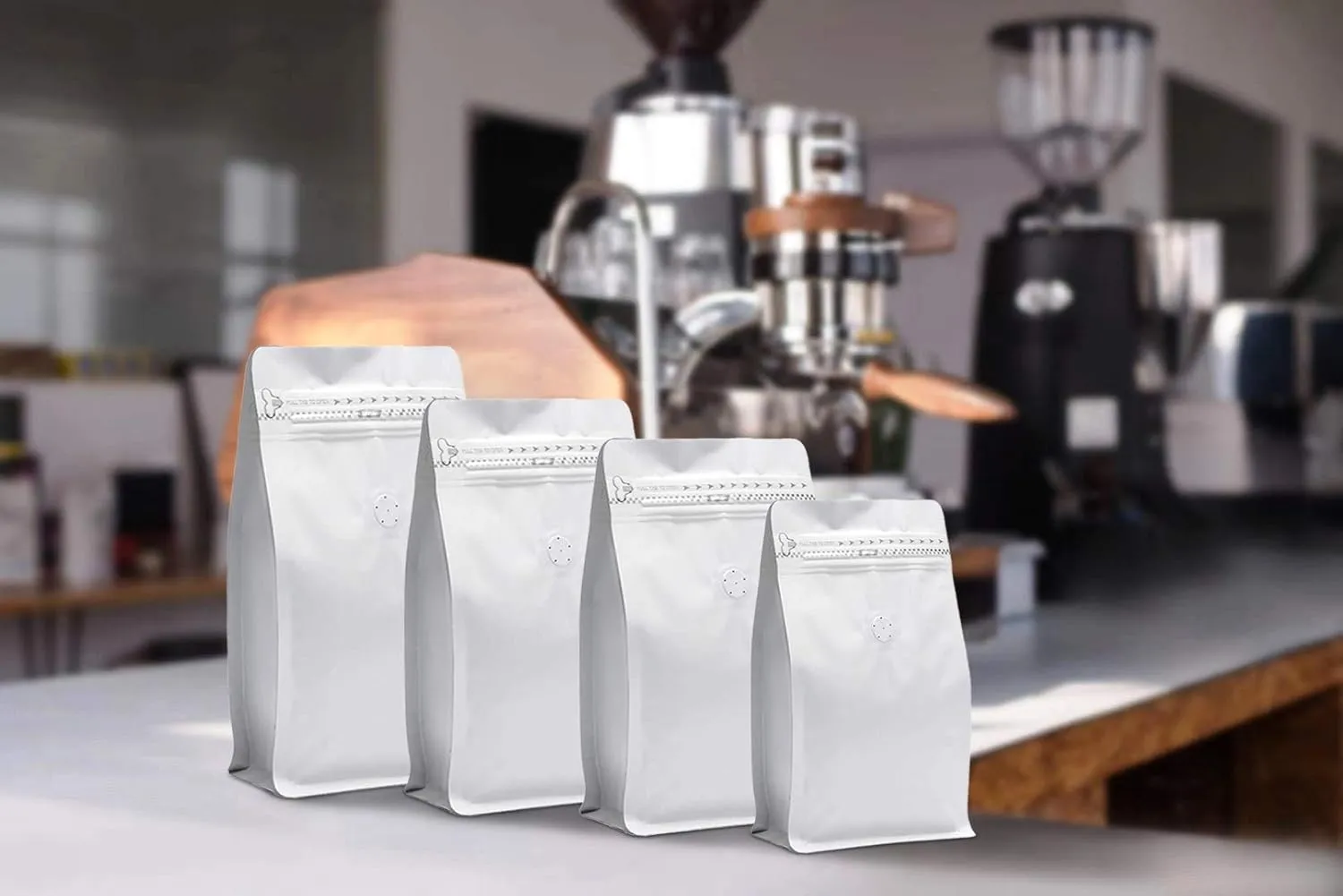 50 Pieces 12 Ounce White Kraft Paper Coffee Bags, Stand Up Coffee Pouches with One Way Degassing Valve and Reusable Side Zipper (Pull Tab to Open) Flat Bottom - Stand Up Well (12oz, 340gram)