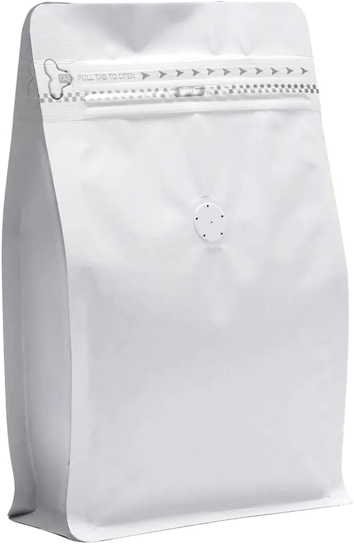 50 Pieces 12 Ounce White Kraft Paper Coffee Bags, Stand Up Coffee Pouches with One Way Degassing Valve and Reusable Side Zipper (Pull Tab to Open) Flat Bottom - Stand Up Well (12oz, 340gram)