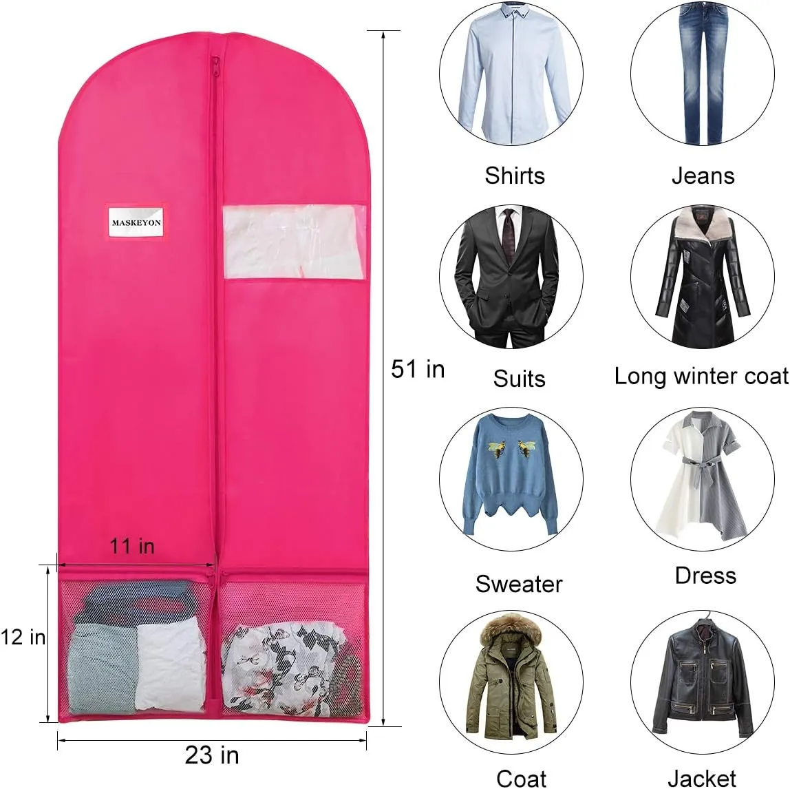 51" Garment Bags with Zipper Pocket for Dance Costume,Wedding Gown,Suit,Garment Bags for Travel and Storage(Pack of 2, Pink)
