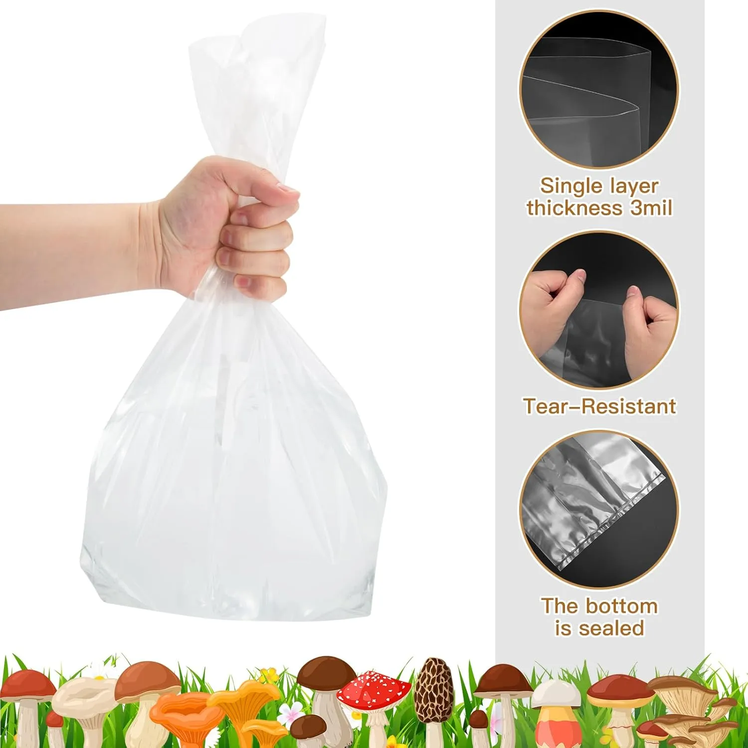 55Pack Mushroom Grow Bags Spawn Bag Bulk with Microporous Filter Patchs, Large 8" X 5" X 20" Thick 3 Mil Mushroom Bags Plant Grow Bags for Mushroom Growing Supplies Cultivation Bag