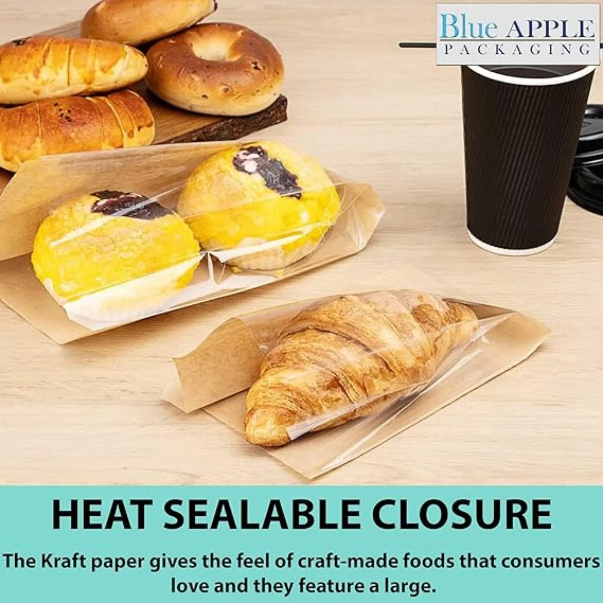 5.75X2.75X9.5 inches Paper Sandwich Bags 80 GSM Kraft w/OPP