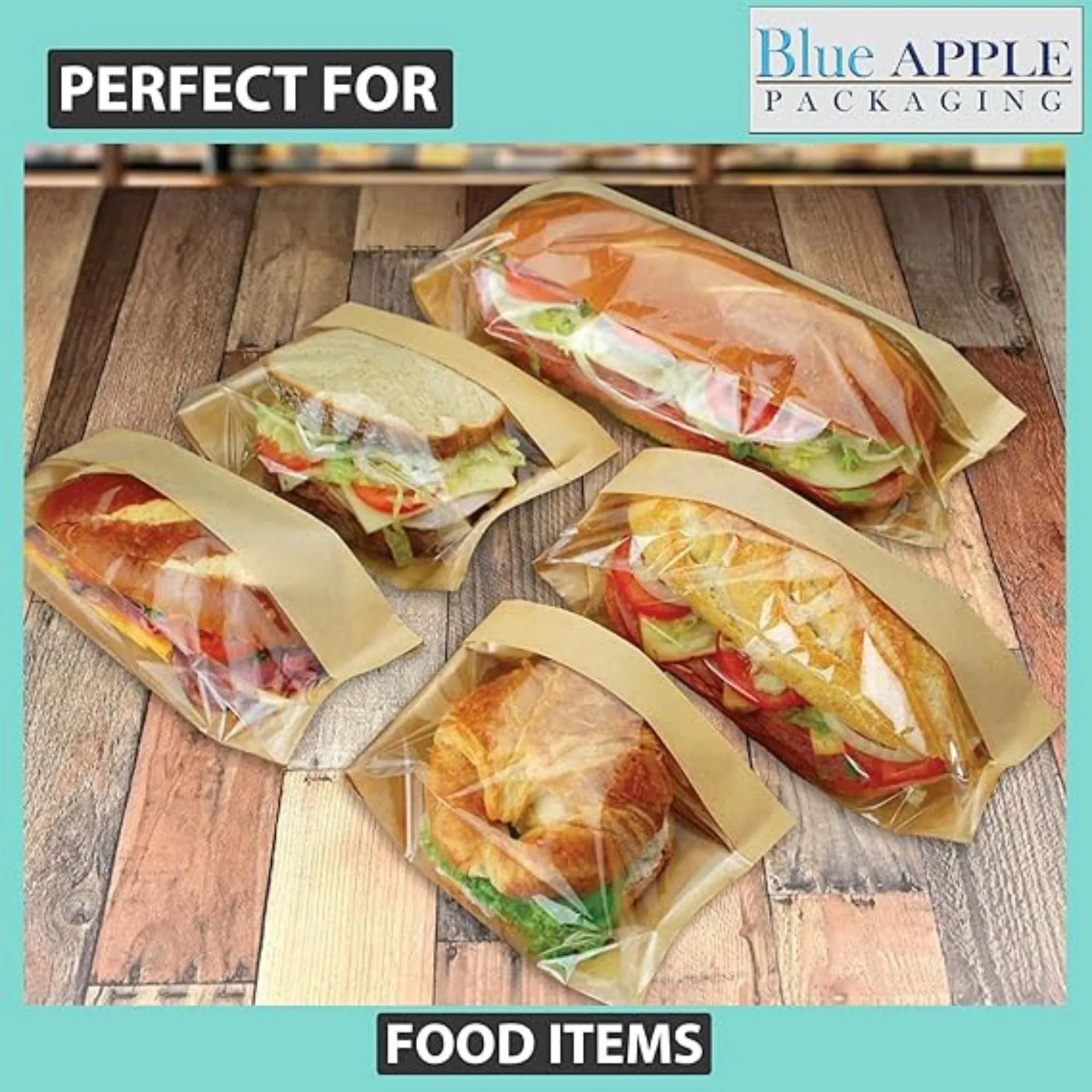 5.75X2.75X9.5 inches Paper Sandwich Bags 80 GSM Kraft w/OPP